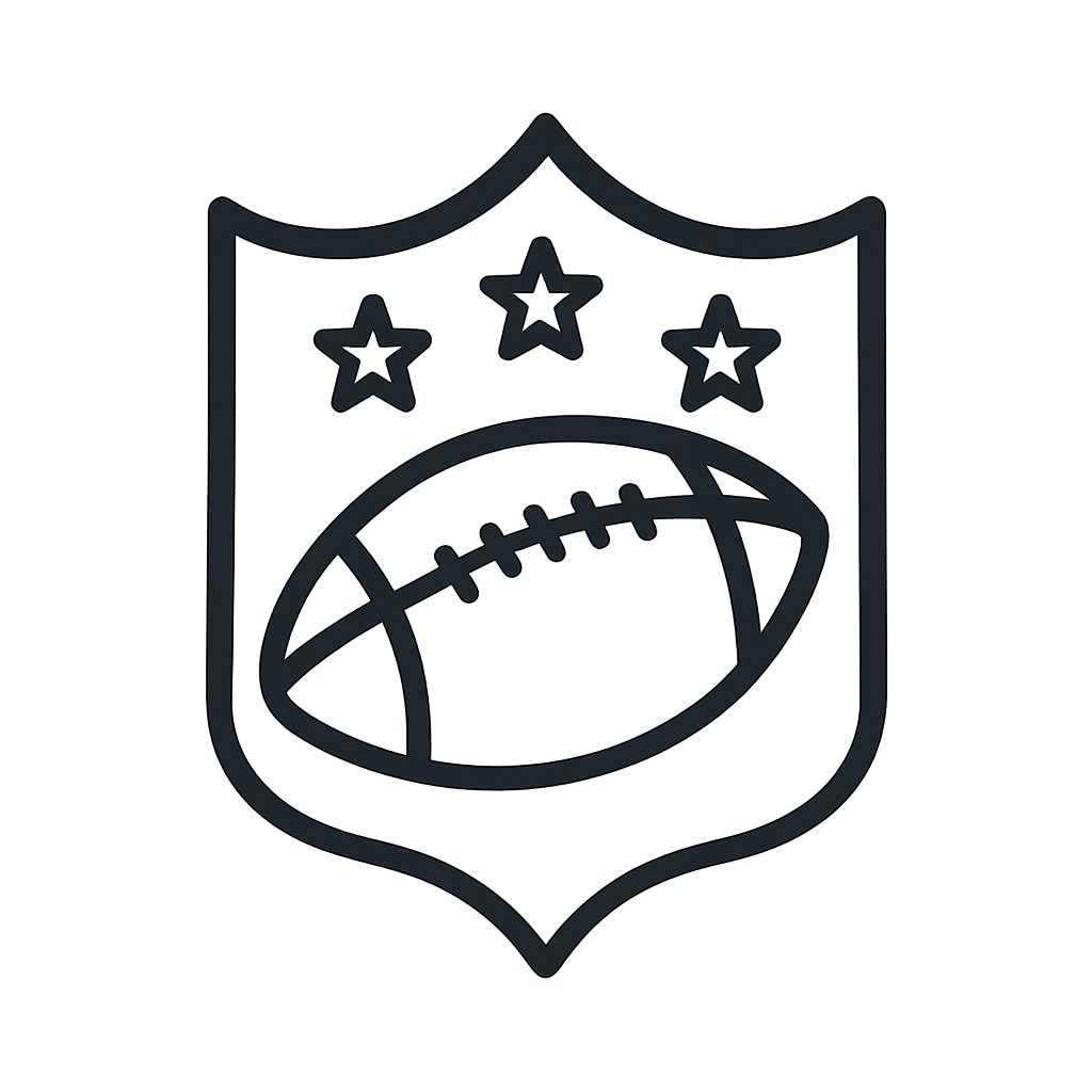 The National Football League logo, a shield shaped as a football, featuring a ball with laces and three stars above it, re...